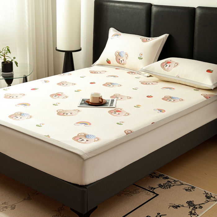 91家纺网 家纺一手货源 找家纺 富馨莱 2026新款高端竹纤维席子平铺款软凉席三件套夏季凉席席子 安利熊