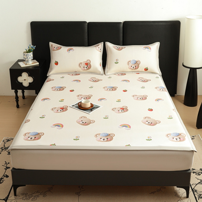 91家纺网 家纺一手货源 找家纺 富馨莱 2026新款高端竹纤维席子平铺款软凉席三件套夏季凉席席子 安利熊