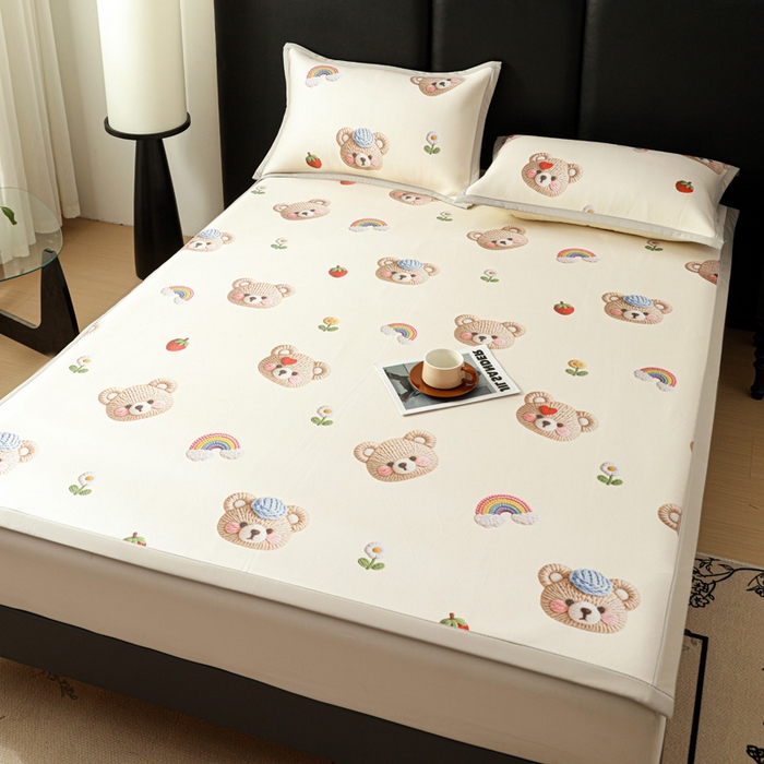 91家纺网 家纺一手货源 找家纺 富馨莱 2026新款高端竹纤维席子平铺款软凉席三件套夏季凉席席子 安利熊