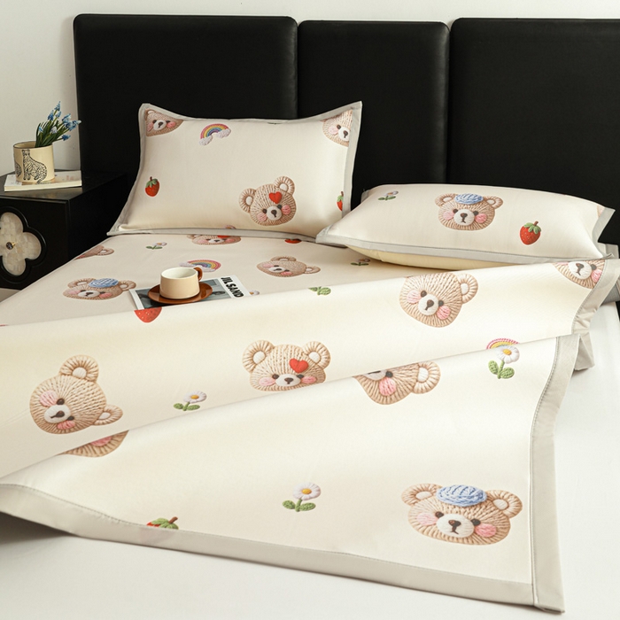 91家纺网 家纺一手货源 找家纺 富馨莱 2026新款高端竹纤维席子平铺款软凉席三件套夏季凉席席子 安利熊