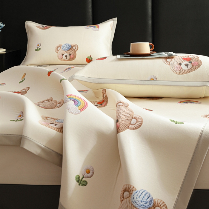 91家纺网 家纺一手货源 找家纺 富馨莱 2026新款高端竹纤维席子平铺款软凉席三件套夏季凉席席子 安利熊