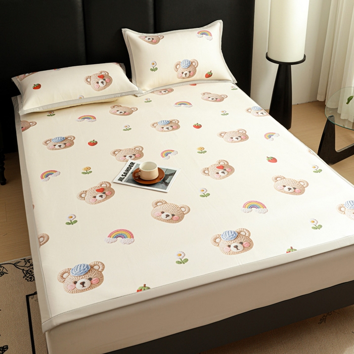 91家纺网 家纺一手货源 找家纺 富馨莱 2026新款高端竹纤维席子平铺款软凉席三件套夏季凉席席子 安利熊