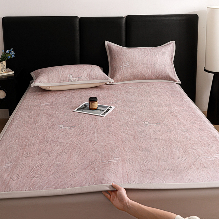 富馨莱 2026新款高端竹纤维席子平铺款软凉席三件套夏季凉席席子 驰野听风-粉