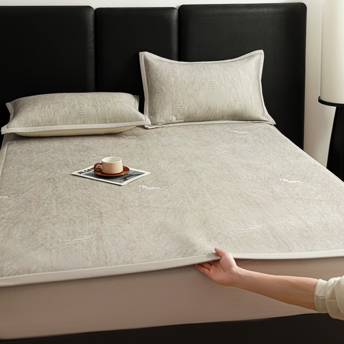 富馨莱 2026新款高端竹纤维席子平铺款软凉席三件套夏季凉席席子 驰野听风-灰绿