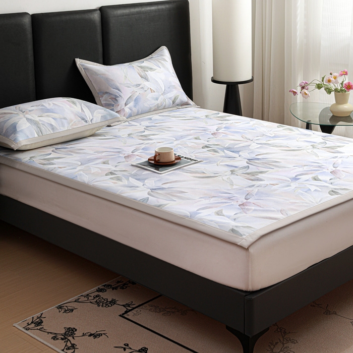 91家纺网 家纺一手货源 找家纺 富馨莱 2026新款高端竹纤维席子平铺款软凉席三件套夏季凉席席子 蝶韵