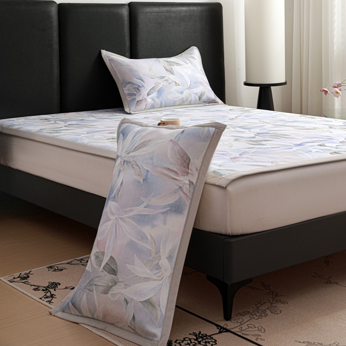 91家纺网 家纺一手货源 找家纺 富馨莱 2026新款高端竹纤维席子平铺款软凉席三件套夏季凉席席子 蝶韵