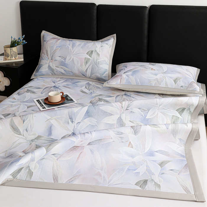 91家纺网 家纺一手货源 找家纺 富馨莱 2026新款高端竹纤维席子平铺款软凉席三件套夏季凉席席子 蝶韵