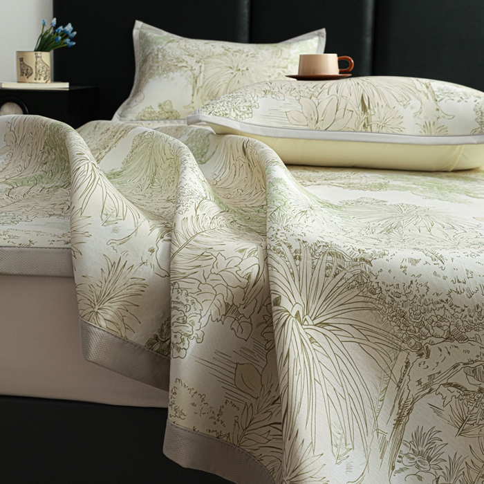 91家纺网 家纺一手货源 找家纺 富馨莱 2026新款高端竹纤维席子平铺款软凉席三件套夏季凉席席子 山间晚风