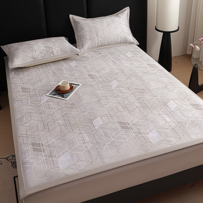 91家纺网 家纺一手货源 找家纺 富馨莱 2026新款高端竹纤维席子平铺款软凉席三件套夏季凉席席子 维度空间