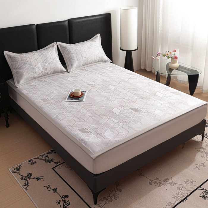 91家纺网 家纺一手货源 找家纺 富馨莱 2026新款高端竹纤维席子平铺款软凉席三件套夏季凉席席子 维度空间