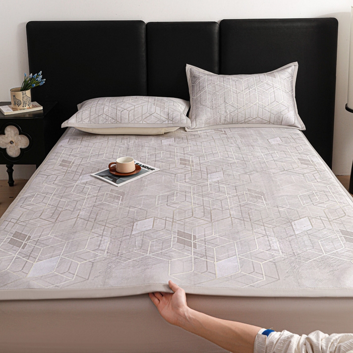 91家纺网 家纺一手货源 找家纺 富馨莱 2026新款高端竹纤维席子平铺款软凉席三件套夏季凉席席子 维度空间