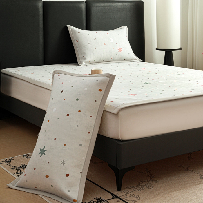 91家纺网 家纺一手货源 找家纺 富馨莱 2026新款高端竹纤维席子平铺款软凉席三件套夏季凉席席子 星月交辉