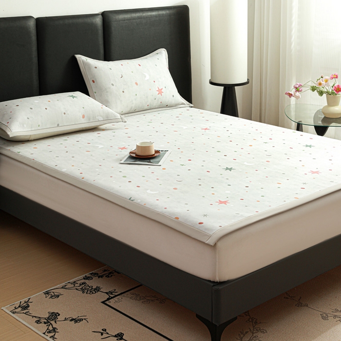 91家纺网 家纺一手货源 找家纺 富馨莱 2026新款高端竹纤维席子平铺款软凉席三件套夏季凉席席子 星月交辉