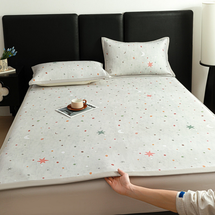 91家纺网 家纺一手货源 找家纺 富馨莱 2026新款高端竹纤维席子平铺款软凉席三件套夏季凉席席子 星月交辉