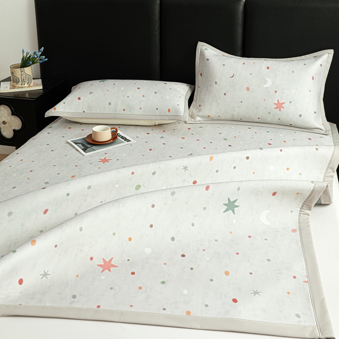 91家纺网 家纺一手货源 找家纺 富馨莱 2026新款高端竹纤维席子平铺款软凉席三件套夏季凉席席子 星月交辉