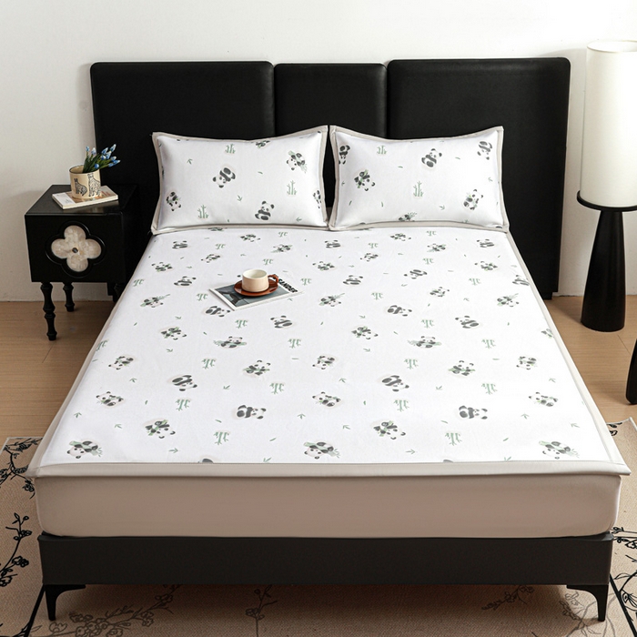 91家纺网 家纺一手货源 找家纺 富馨莱 2026新款高端竹纤维席子平铺款软凉席三件套夏季凉席席子 竹子熊猫