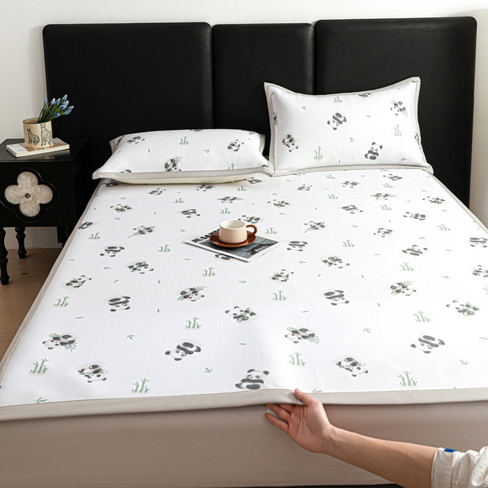 91家纺网 家纺一手货源 找家纺 富馨莱 2026新款高端竹纤维席子平铺款软凉席三件套夏季凉席席子 竹子熊猫