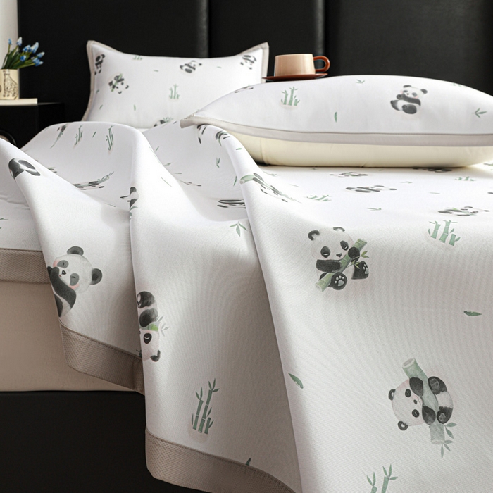 91家纺网 家纺一手货源 找家纺 富馨莱 2026新款高端竹纤维席子平铺款软凉席三件套夏季凉席席子 竹子熊猫