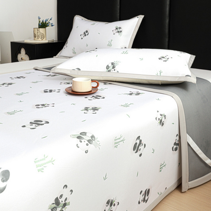 91家纺网 家纺一手货源 找家纺 富馨莱 2026新款高端竹纤维席子平铺款软凉席三件套夏季凉席席子 竹子熊猫