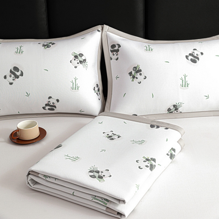 91家纺网 家纺一手货源 找家纺 富馨莱 2026新款高端竹纤维席子平铺款软凉席三件套夏季凉席席子 竹子熊猫