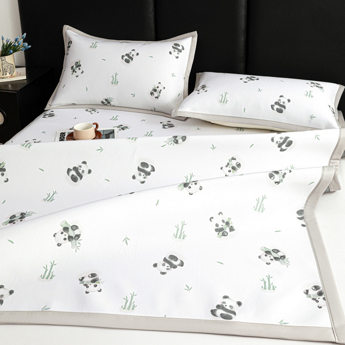 91家纺网 家纺一手货源 找家纺 富馨莱 2026新款高端竹纤维席子平铺款软凉席三件套夏季凉席席子 竹子熊猫