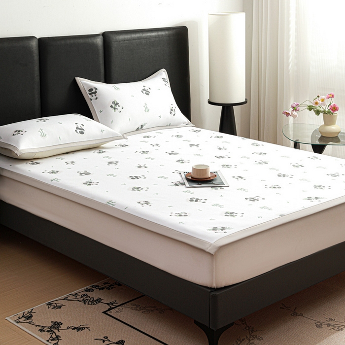 91家纺网 家纺一手货源 找家纺 富馨莱 2026新款高端竹纤维席子平铺款软凉席三件套夏季凉席席子 竹子熊猫