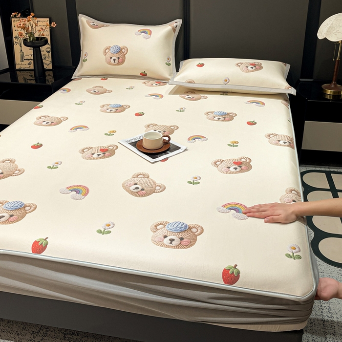 富馨莱 2026新款高端竹纤维床笠款软凉席三件套夏季凉席席子 安利熊