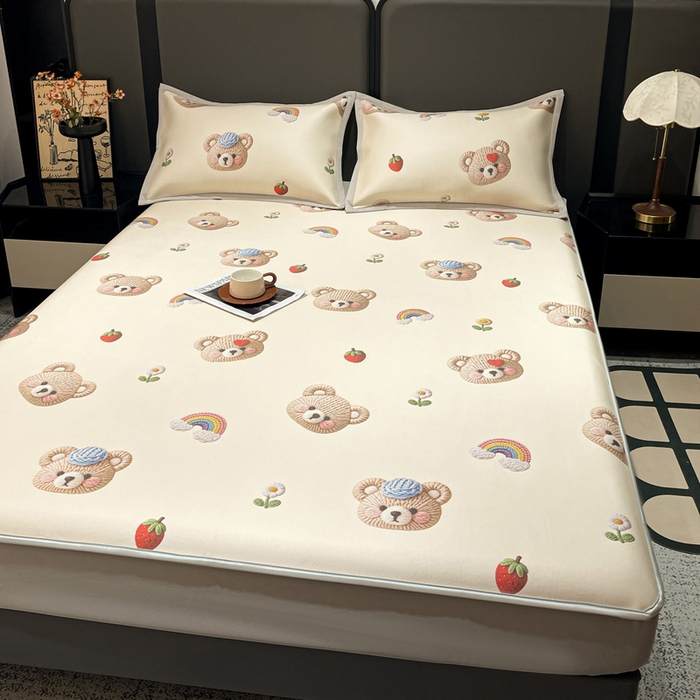 91家纺网 家纺一手货源 找家纺 富馨莱 2026新款高端竹纤维床笠款软凉席三件套夏季凉席席子 安利熊