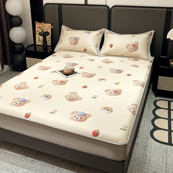 91家纺网 家纺一手货源 找家纺 富馨莱 2026新款高端竹纤维床笠款软凉席三件套夏季凉席席子 安利熊