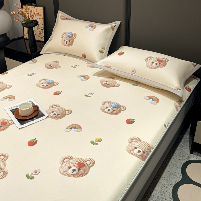 91家纺网 家纺一手货源 找家纺 富馨莱 2026新款高端竹纤维床笠款软凉席三件套夏季凉席席子 安利熊