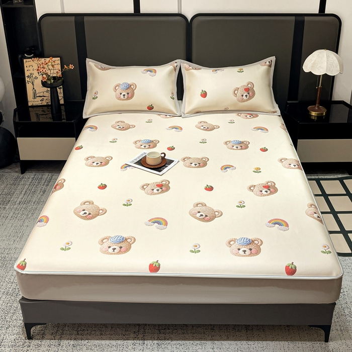 91家纺网 家纺一手货源 找家纺 富馨莱 2026新款高端竹纤维床笠款软凉席三件套夏季凉席席子 安利熊