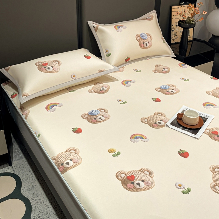 91家纺网 家纺一手货源 找家纺 富馨莱 2026新款高端竹纤维床笠款软凉席三件套夏季凉席席子 安利熊