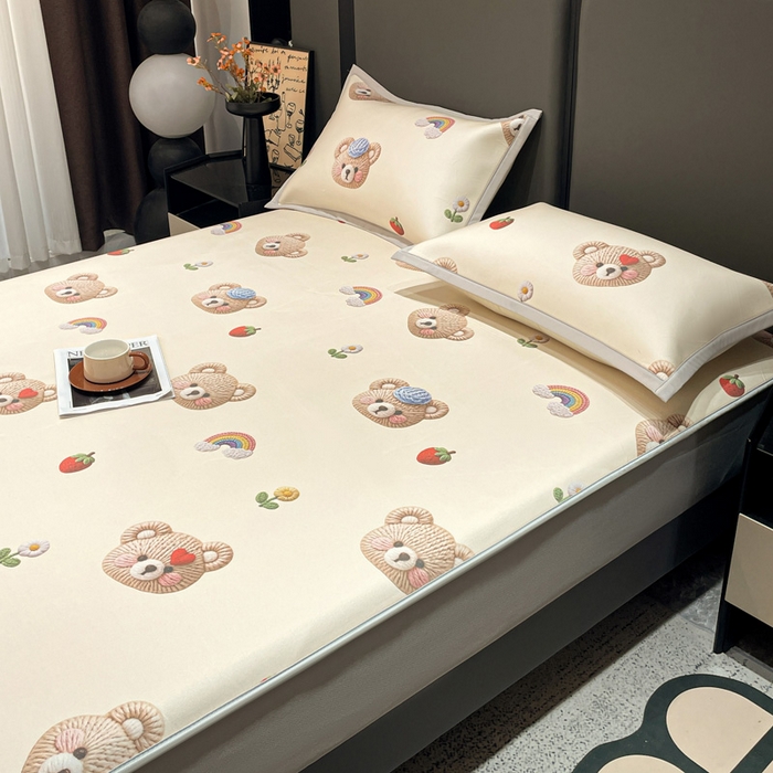 91家纺网 家纺一手货源 找家纺 富馨莱 2026新款高端竹纤维床笠款软凉席三件套夏季凉席席子 安利熊