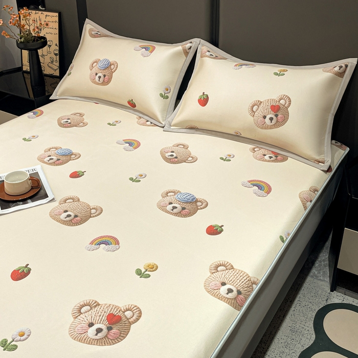 91家纺网 家纺一手货源 找家纺 富馨莱 2026新款高端竹纤维床笠款软凉席三件套夏季凉席席子 安利熊