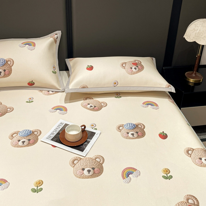 91家纺网 家纺一手货源 找家纺 富馨莱 2026新款高端竹纤维床笠款软凉席三件套夏季凉席席子 安利熊