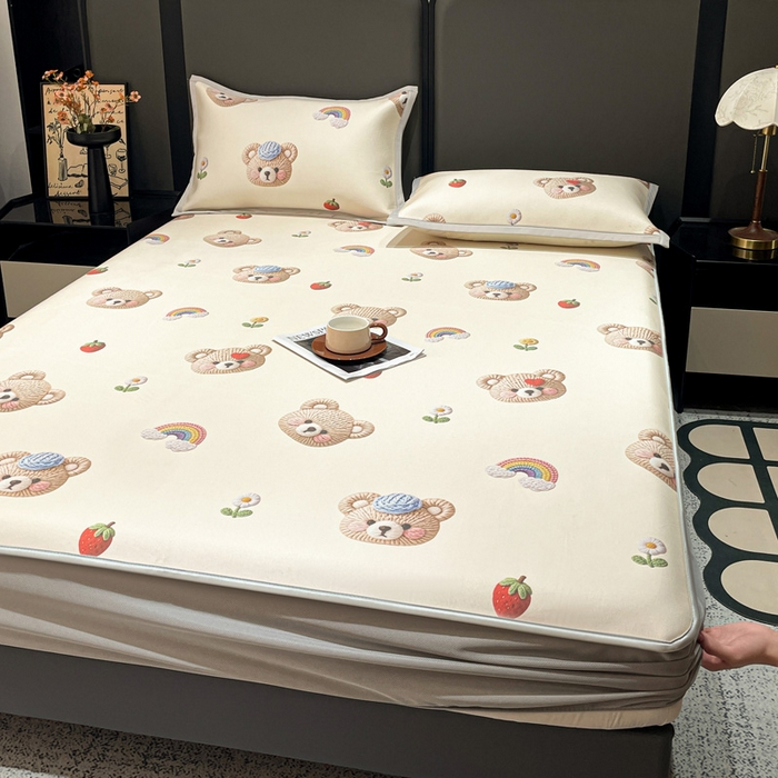 91家纺网 家纺一手货源 找家纺 富馨莱 2026新款高端竹纤维床笠款软凉席三件套夏季凉席席子 安利熊