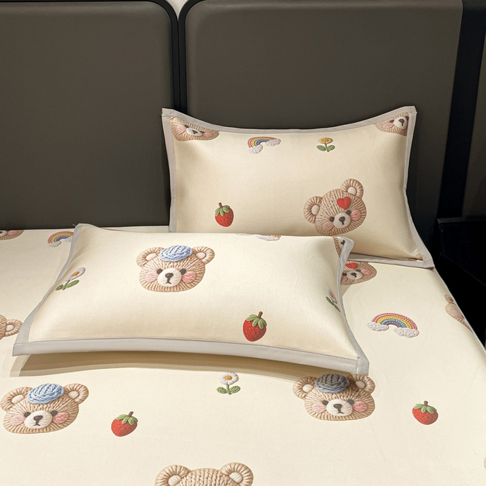 91家纺网 家纺一手货源 找家纺 富馨莱 2026新款高端竹纤维床笠款软凉席三件套夏季凉席席子 安利熊