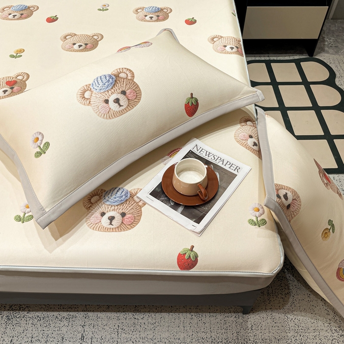 91家纺网 家纺一手货源 找家纺 富馨莱 2026新款高端竹纤维床笠款软凉席三件套夏季凉席席子 安利熊