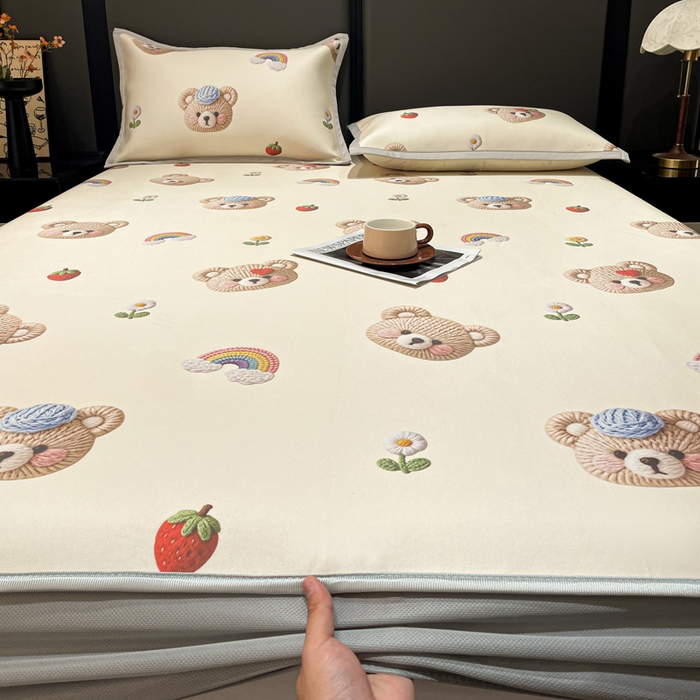 91家纺网 家纺一手货源 找家纺 富馨莱 2026新款高端竹纤维床笠款软凉席三件套夏季凉席席子 安利熊