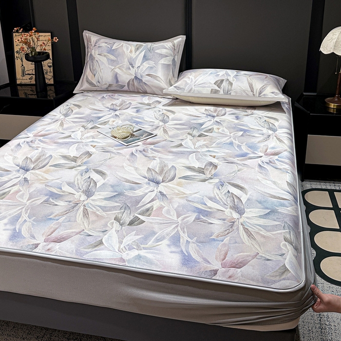 91家纺网 家纺一手货源 找家纺 富馨莱 2026新款高端竹纤维床笠款软凉席三件套夏季凉席席子 蝶韵