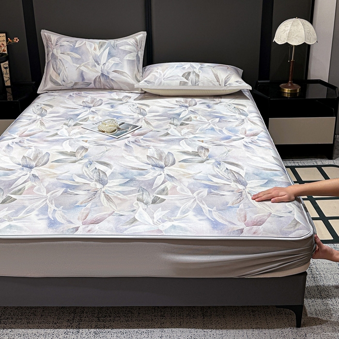 91家纺网 家纺一手货源 找家纺 富馨莱 2026新款高端竹纤维床笠款软凉席三件套夏季凉席席子 蝶韵