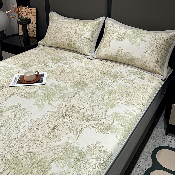 91家纺网 家纺一手货源 找家纺 富馨莱 2026新款高端竹纤维床笠款软凉席三件套夏季凉席席子 山间晚风