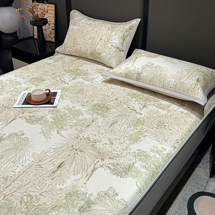 91家纺网 家纺一手货源 找家纺 富馨莱 2026新款高端竹纤维床笠款软凉席三件套夏季凉席席子 山间晚风