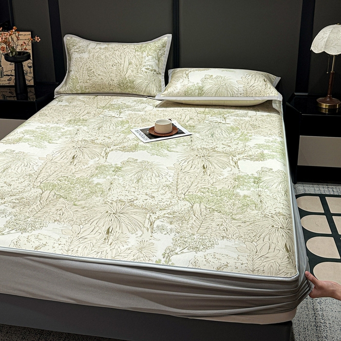 91家纺网 家纺一手货源 找家纺 富馨莱 2026新款高端竹纤维床笠款软凉席三件套夏季凉席席子 山间晚风