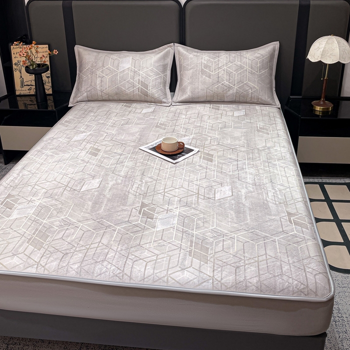 91家纺网 家纺一手货源 找家纺 富馨莱 2026新款高端竹纤维床笠款软凉席三件套夏季凉席席子 维度空间