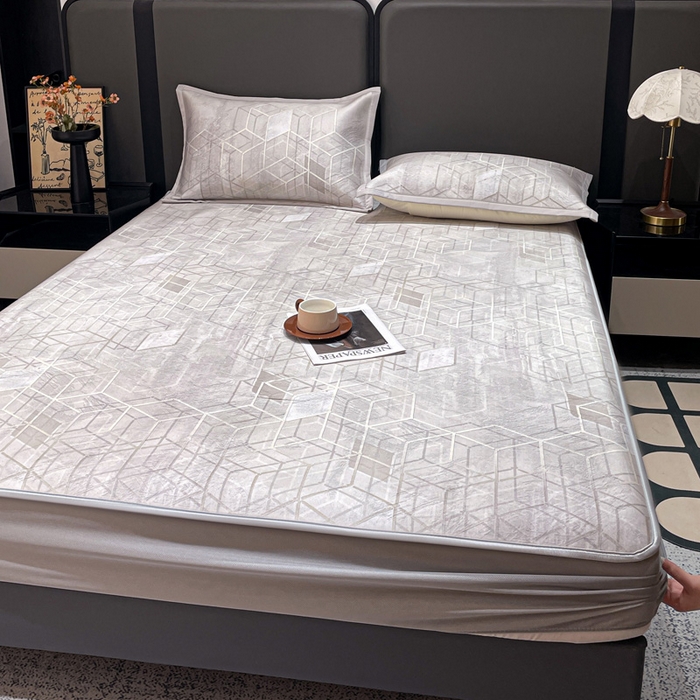 91家纺网 家纺一手货源 找家纺 富馨莱 2026新款高端竹纤维床笠款软凉席三件套夏季凉席席子 维度空间