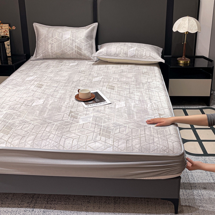 91家纺网 家纺一手货源 找家纺 富馨莱 2026新款高端竹纤维床笠款软凉席三件套夏季凉席席子 维度空间