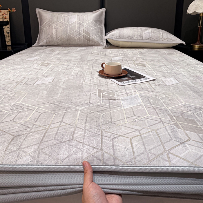 91家纺网 家纺一手货源 找家纺 富馨莱 2026新款高端竹纤维床笠款软凉席三件套夏季凉席席子 维度空间