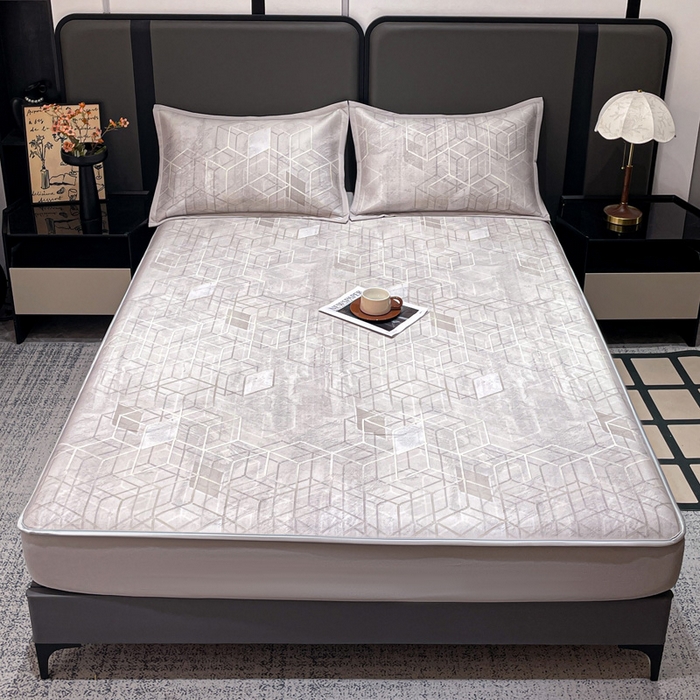 91家纺网 家纺一手货源 找家纺 富馨莱 2026新款高端竹纤维床笠款软凉席三件套夏季凉席席子 维度空间