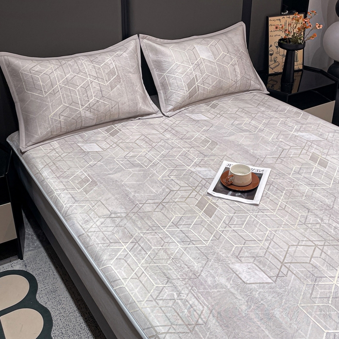 91家纺网 家纺一手货源 找家纺 富馨莱 2026新款高端竹纤维床笠款软凉席三件套夏季凉席席子 维度空间